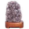 Amethyst Lamp on Wooden Base - Purple LED Bulb N2264 | Crystal Factory