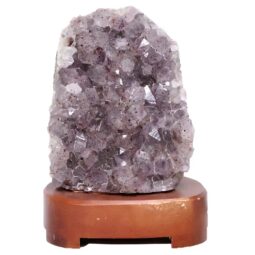 Amethyst Lamp on Wooden Base - Purple LED Bulb N2264 | Crystal Factory