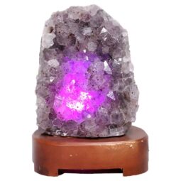 Amethyst Lamp on Wooden Base - Purple LED Bulb N2264 | Crystal Factory