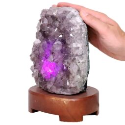 Amethyst Lamp on Wooden Base - Purple LED Bulb N2264 | Crystal Factory