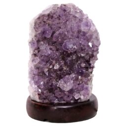 Amethyst Lamp on Wooden Base - Purple LED Bulb N2265 | Crystal Factory