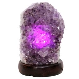 Amethyst Lamp on Wooden Base - Purple LED Bulb N2265 | Crystal Factory