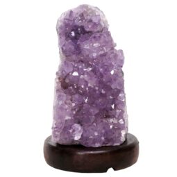 Amethyst Lamp on Wooden Base - Purple LED Bulb N2266 | Crystal Factory