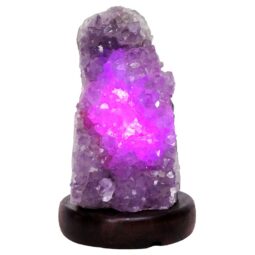 Amethyst Lamp on Wooden Base - Purple LED Bulb N2266 | Crystal Factory