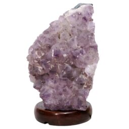 Amethyst Lamp on Wooden Base - Purple LED Bulb N2267 | Crystal Factory