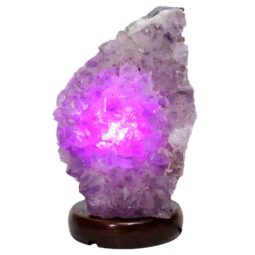 Amethyst Lamp on Wooden Base - Purple LED Bulb N2267 | Crystal Factory