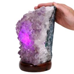 Amethyst Lamp on Wooden Base - Purple LED Bulb N2267 | Crystal Factory