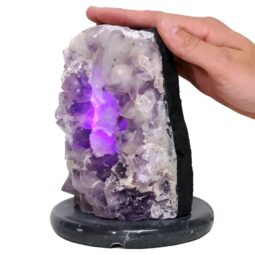 Amethyst Lamp on Marble Base - Purple LED Bulb N2268 | Crystal Factory