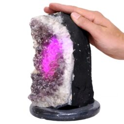 Amethyst Lamp on Marble Base - Purple LED Bulb N2272 | Crystal Factory