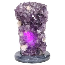 Amethyst Lamp on Marble Base - Purple LED Bulb N2275 | Crystal Factory