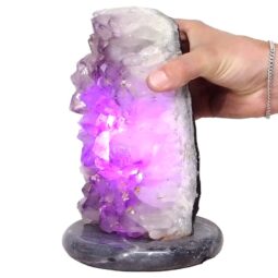 Amethyst Lamp on Marble Base - Purple LED Bulb N2277 | Crystal Factory