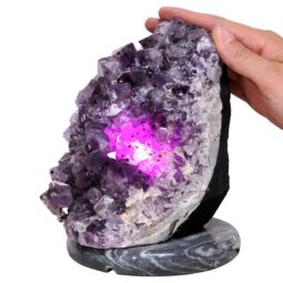 Amethyst Lamp on Marble Base - Purple LED Bulb N2279 | Crystal Factory
