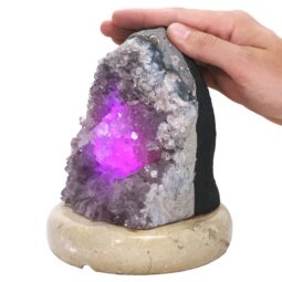 Amethyst Lamp on Marble Base - Purple LED Bulb N2281 | Crystal Factory