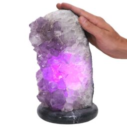Amethyst Lamp on Marble Base - Purple LED Bulb N2288 | Crystal Factory