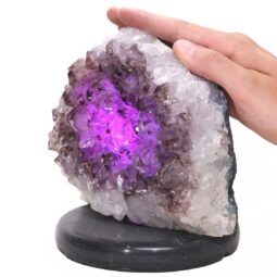 Amethyst Lamp on Marble Base - Purple LED Bulb N2289 | Crystal Factory
