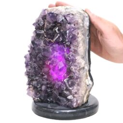 Amethyst Lamp on Marble Base - Purple LED Bulb N2290 | Crystal Factory