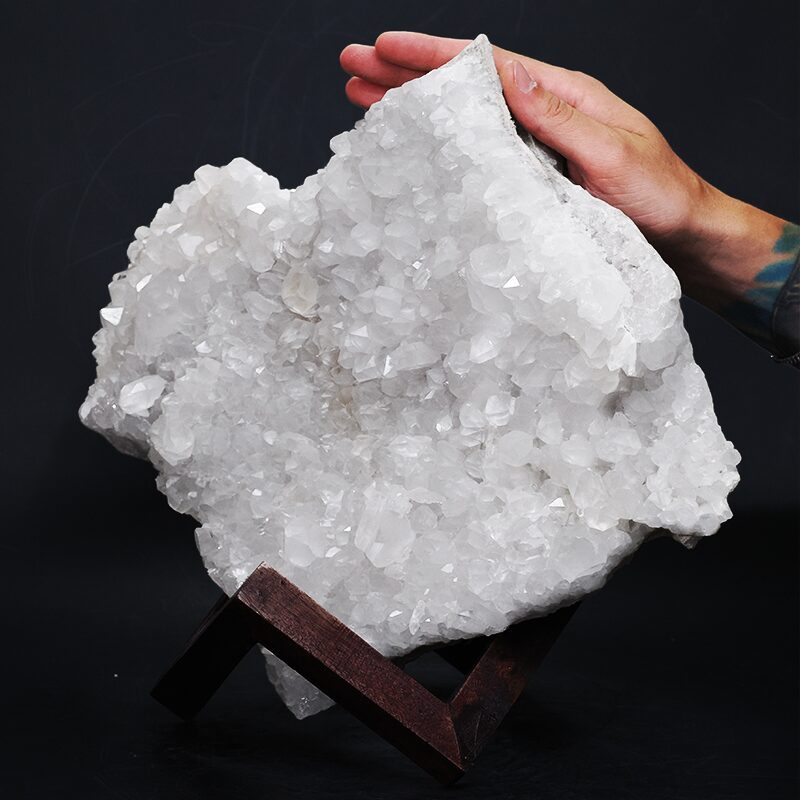 7.7kg Clear Quartz Cluster on Timber Stand 12cm S1574 4 Clear Quartz Cluster on Timber Stand 12cm S1574 | Crystal Factory