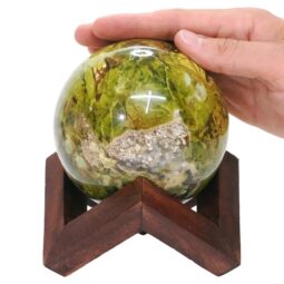 Green Opal Sphere with 8cm Timber Display Stand T3097 | Crystal Factory