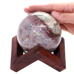 Ocean Jasper Sphere with Timber Display 8cm Stand T3110 | Crystal Factory