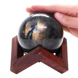 Labradorite Sphere with Timber Display 8cm Stand T3112 | Crystal Factory