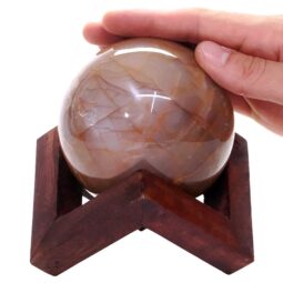 Peach Moonstone Sphere with Timber Display 8cm Stand T3114 | Crystal Factory
