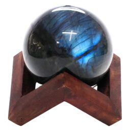 Labradorite Sphere with Timber Display 8cm Stand T3115 | Crystal Factory