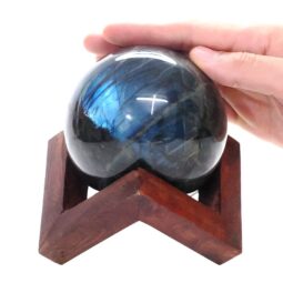 Labradorite Sphere with Timber Display 8cm Stand T3115 | Crystal Factory