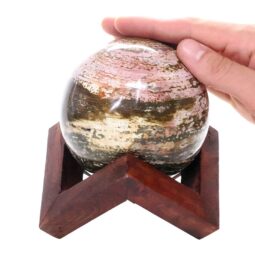 Ocean Jasper Sphere with Timber Display 8cm Stand T3116 | Crystal Factory