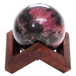 Rhodonite Jasper Sphere with Timber Display 8cm Stand T3117 | Crystal Factory