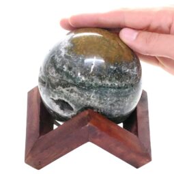 Ocean Jasper Sphere with Timber Display 8cm Stand T3118 | Crystal Factory