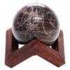 Black Moonstone Sphere with Timber Display 8cm Stand T3119 | Crystal Factory