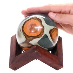 Polychrome Jasper Sphere with Timber Display 8cm Stand T3122 | Crystal Factory