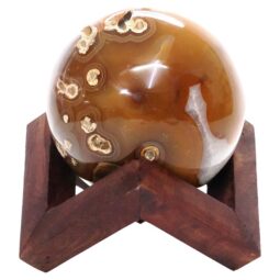 Carnelian Sphere with Timber Display 8cm Stand T3123 | Crystal Factory
