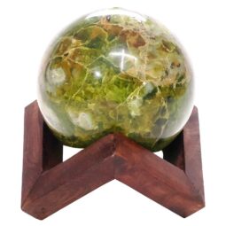 Green Opal Sphere with Timber Display 8cm Stand T3127 | Crystal Factory