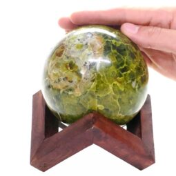 Green Opal Sphere with Timber Display 8cm Stand T3127 | Crystal Factory