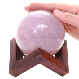 Rose Quartz Sphere with Timber Display 8cm Stand T3128 | Crystal Factory