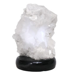 Clear Quartz Druze Lamp on Black Marble Base – White LED Bulb N2291 | Crystal Factory