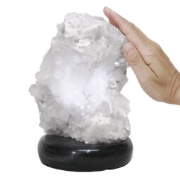 Clear Quartz Druze Lamp on Black Marble Base – White LED Bulb N2291 | Crystal Factory