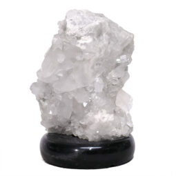 Clear Quartz Druze Lamp on Black Marble Base – White LED Bulb N2291 | Crystal Factory