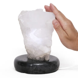 Clear Quartz Druze Lamp on Black Marble Base – White LED Bulb N2292 | Crystal Factory