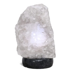 Clear Quartz Druze Lamp on Black Marble Base – White LED Bulb N2293 | Crystal Factory
