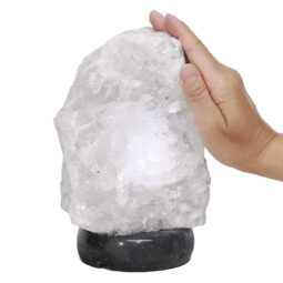 Clear Quartz Druze Lamp on Black Marble Base – White LED Bulb N2293 | Crystal Factory