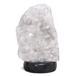 Clear Quartz Druze Lamp on Black Marble Base – White LED Bulb N2293 | Crystal Factory