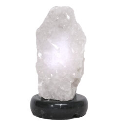 Clear Quartz Druze Lamp on Black Marble Base – White LED Bulb N2294 | Crystal Factory