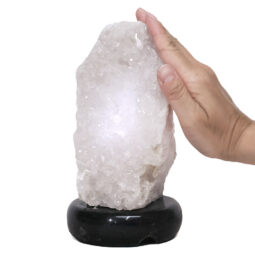 Clear Quartz Druze Lamp on Black Marble Base – White LED Bulb N2294 | Crystal Factory