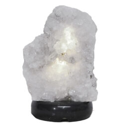 Clear Quartz Druze Lamp on Black Marble Base – White LED Bulb N2295 | Crystal Factory