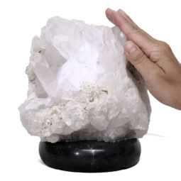 Clear Quartz Druze Lamp on Black Marble Base – White LED Bulb N2296 | Crystal Factory