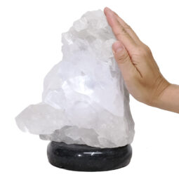 Clear Quartz Druze Lamp on Black Marble Base – White LED Bulb N2297 | Crystal Factory