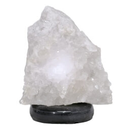 Clear Quartz Druze Lamp on Black Marble Base – White LED Bulb N2298 | Crystal Factory