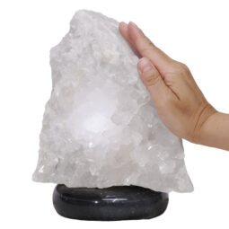 Clear Quartz Druze Lamp on Black Marble Base – White LED Bulb N2298 | Crystal Factory